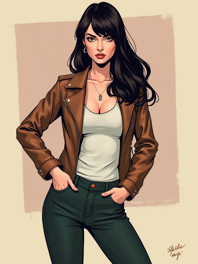 masterpiece, woman, blushed,flared wetlook jeans, heels, leather jacket:1.1, provocative pose, orgasm,near swamp, crop-top,heels, looks around, dusk