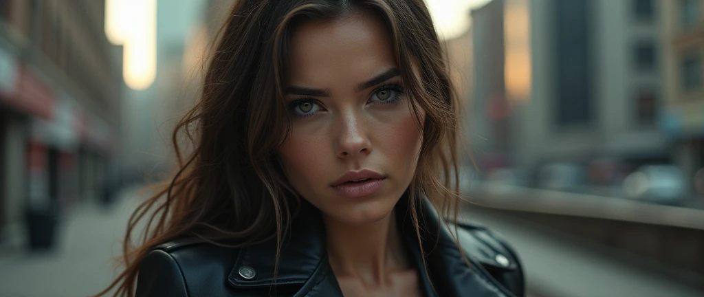(UHD, retina, masterpiece, accurate, anatomically correct, textured skin, super detail, high details, high quality, best quality, high res, 1080P, HD, 4K, 8k, 16k), (gorgeous middle aged supermodel, beautiful detailed hazel eyes, beautiful detailed lips, extremely detailed eyes and face), glossy lip gloss, sexy pouty lips, studio lighting, physically-based rendering, vivid colors, (HUGE sagging breasts:1.2), (lowcut black t-shirt, cleavage), (Medium Shot, side swept shiny hair, shiny skin, blush), (bokeh), eye reflection,, dark atmosphere, highly detailed skin texture, extreme details, perfect breast, dark tanned skin, light freckles,, ultra detailed skin texture, soft lights, flush skin,