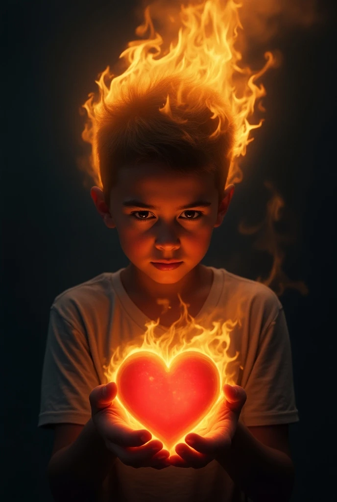 ((Melhor qualidade)), ((obra de arte)), young black boy burning a heart photo