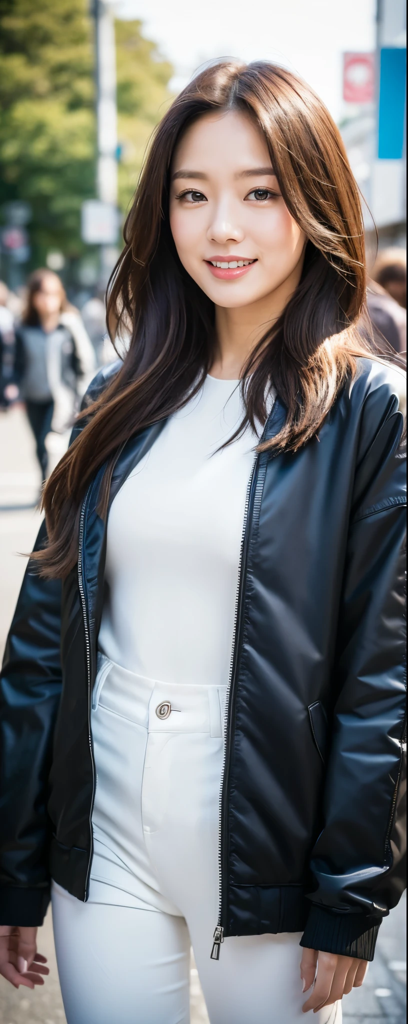 1 girl next door with black hair, Mix out of 50% Natalie Portman and 50% Kim Kardashian, 172cm height, 68kg weight, soft curly intense red hair, clear real green eyes, long dark black real lashes, perfectly shaped dark black real eyebrows, dark caramel tanned real skin, slim and well-defined body, curvy body, elegant thin real nose, small real ears, full real lips, white real teeth, small soft ladylike real hands, painted fingernails, wearing black hoody and long black pants
