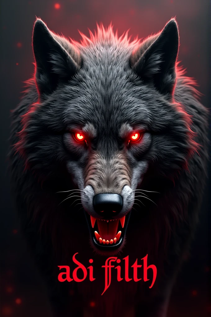 Create a flag for a mercenary group of dungeons and dragons whit the words dark fang and one great black fang