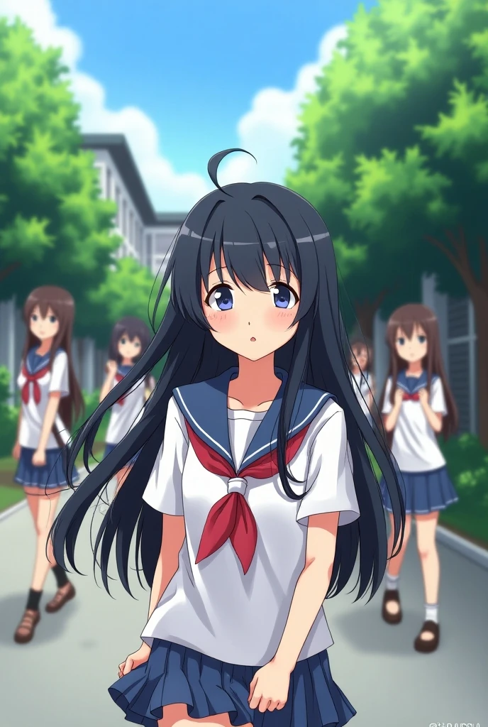 (Three Women:1.5)　,Dark Brown Hair,Black Hair,（Nose Brush:1.7） ,Surprised,Open your mouth,(school uniform),（Panties in full view:1.7),(Extremely high quality),（mini skirt）,nature,garden,Shiny legs, Thighs,Cute face,squat,Wet and see-through