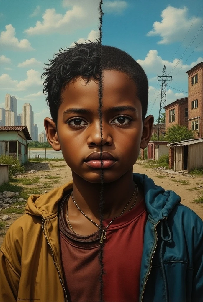 A poor latino boy in a favela in Rio de Janeiro drawn by Todd McFarlane and Greg Capullo, he is wearing old and torn clothes, he is playing with a soccer ball, favela in Rio de Janeiro in the background, robert downey jr reference, unreal engine, octane render, by Jacob Lawrence and Francis picabia, perfect composition, beautiful detailed intricate insanely detailed octane render trending on artstation, 8 k artistic photography, photorealistic concept art, soft natural volumetric cinematic perfect light, chiaroscuro, award - winning photograph, masterpiece, oil on canvas, raphael, caravaggio, greg rutkowski, beeple, beksinski, giger