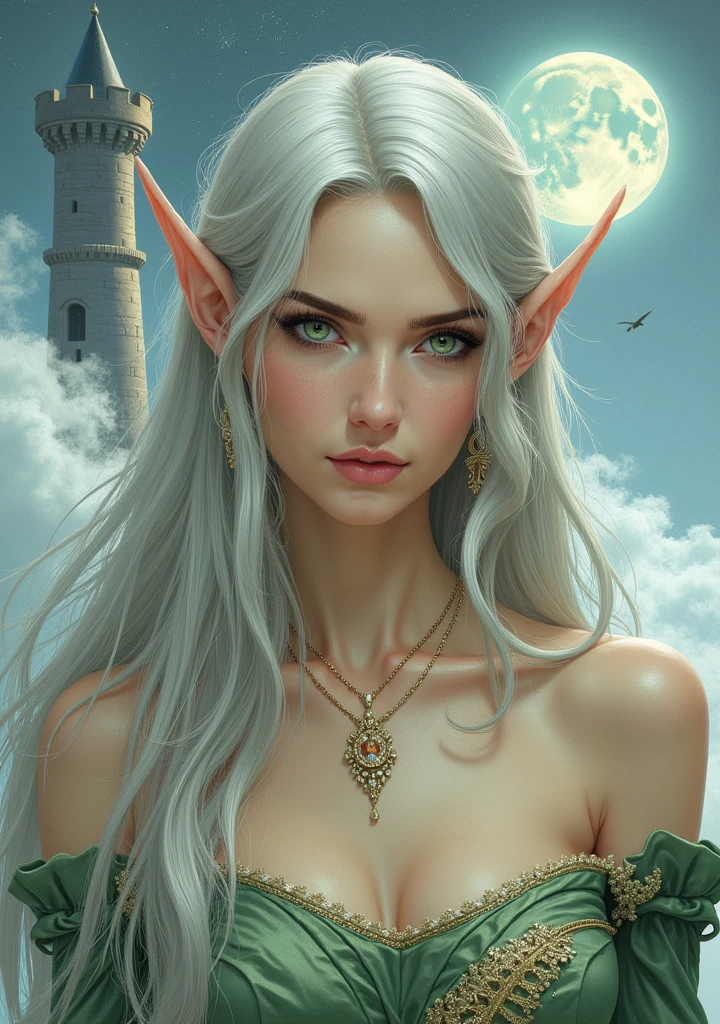 Ultra-detailed complex 3D rendering of the face, (masterpiece, top quality, octane rendering,), glamour shots full body image, very beautiful young elves, cleavage, (highly detailed skin: 1.2), (exposure: 1.1), ((blue micro bikini: 1.95)))). , 8k, (((very soft breasts)), (((conspicuous large pink areola)), beautiful Caucasian woman with white skin with full soft breasts with big buttocks, one, long braided hair, big breasts, dynamic angles, (((huge breasts: 2.4)), ultra-realistic photos, ((((((silver hair)))), futuristic urban background, facial muscles, (((((detailed and glamorous silver crown)))), In the style of Marvel Comics, ArtStation Trends, Clear Focus, Intricate Details, Very Detailed, Detailed Green Eyes, Sharp Focus, Digital Rendering, Professional, Abs, Lip Gloss, Glossy Skin, Sexy Pose, Golden Tattoo All Over Body, Silver Pattern All Over Body, Silver Lame Skin, Gold Glitter Skin, Mansuji, Buttocks, Jeweled All Over the Body, with silver scales, silver hair,