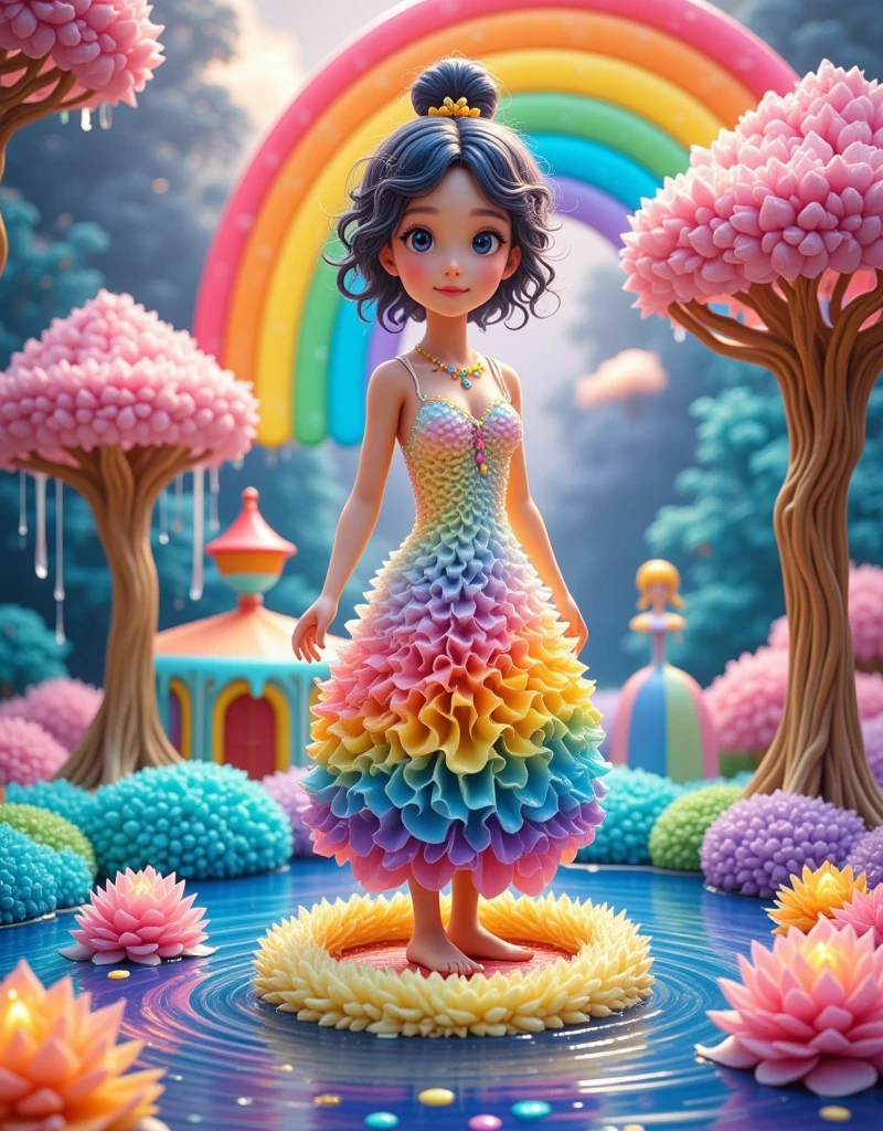 [Vision:1.0]，[Wide Angle:1.0]，Cartoon，Vision, Product Photography, Rainbow Jelly, decorated with sugar crystals and colourful fondant, amusement park made of candy, ice cubes, high resolution, Light and Shadow，Fresh and natural，fairy tale，Rich colors，Abstract composition，Fantasy atmosphere，Dreamy emotions，3d, C4D rendering, 8k, super high detail, Bright colors，Bright，RGB, Colorful)，(High contrast:1.5)，(whole body:1.8), Magazine Photography， Popular on social platforms ，((Dopamineism))，(((Dopamine color matching)))，Facing the screen，Dopamine color，High Saturation， High Contrast， High Definition ，8k，Dopamine，(in the style of Y2K)，Luo Erchun，Three-dimensional ancient style，Oriental Poetry and Painting