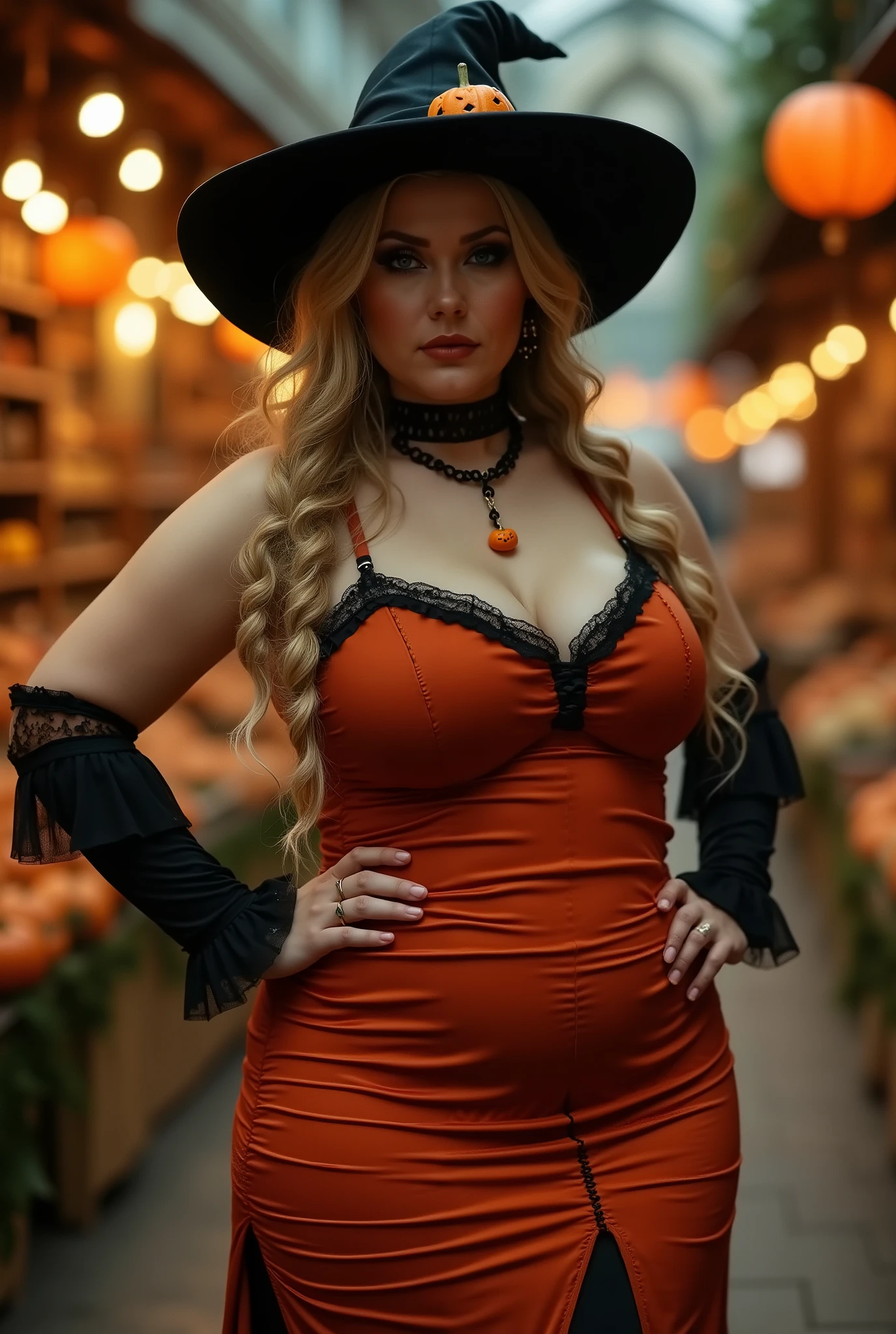 Maria Brink as an incredibly gorgeous pumpkin queen she has toned arms , large saggy natural tits , a tight fit waist, sexy tapered hips ,strong sexy squishy thighs ,astonishingly sexy legs ,cute feet, a spankable firm round tear drop shaped ass, wearing sexually explicit clothing, she is the pumpkin witch queen, her hair is shades of orange her eyeliner is dark, she wears sex chains and a high black posture collar, her pussy is shaved and plump and tastes like pumpkin spice, she foreplays with whips and whipped cream, she masturbates with pumpkin vines, fucked by pumpkins, pumpkin vines forced into tight plump pussy,