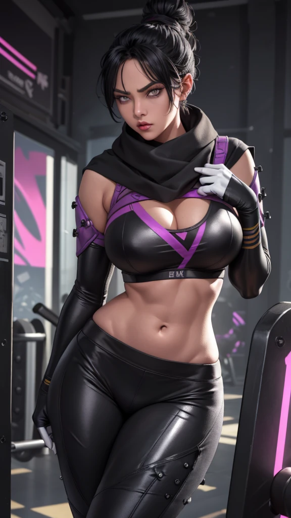 juri han,extremely long hair perfect anatomy 1 girl tall solo curvy ((muscular)) hoodie leggings toned body