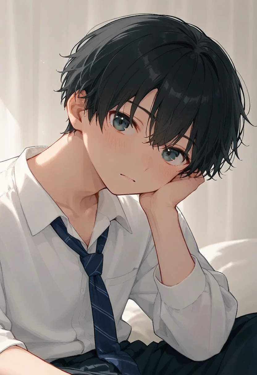  male、二人のmale、high school student、Student Uniform、slacks、 loose necktie、whole body、Black Hair、Summer sunlight、study、二人のmaleが濃厚なキスをする、male同士の恋、 long bangs、Black Hair、