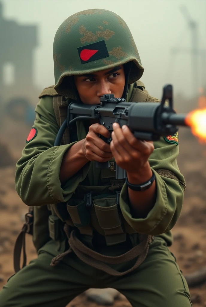3 malay army in a middle of war, explosion, ultra detail face,
