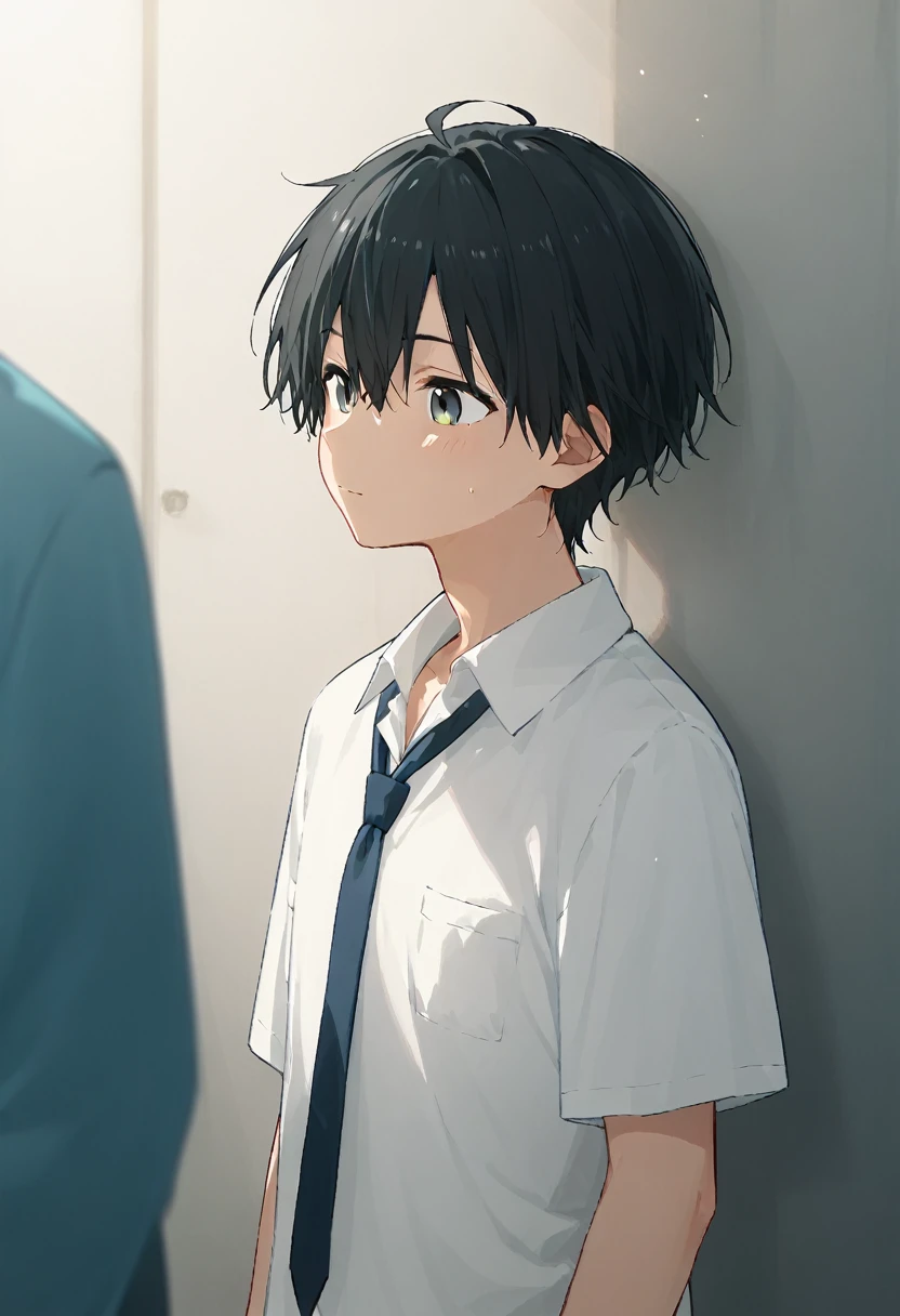  male、二人のmale、high school student、Student Uniform、slacks、 loose necktie、whole body、Black Hair、Summer sunlight、study、二人のmaleがキスをする、 take off your clothes 、 long bangs、Black Hair