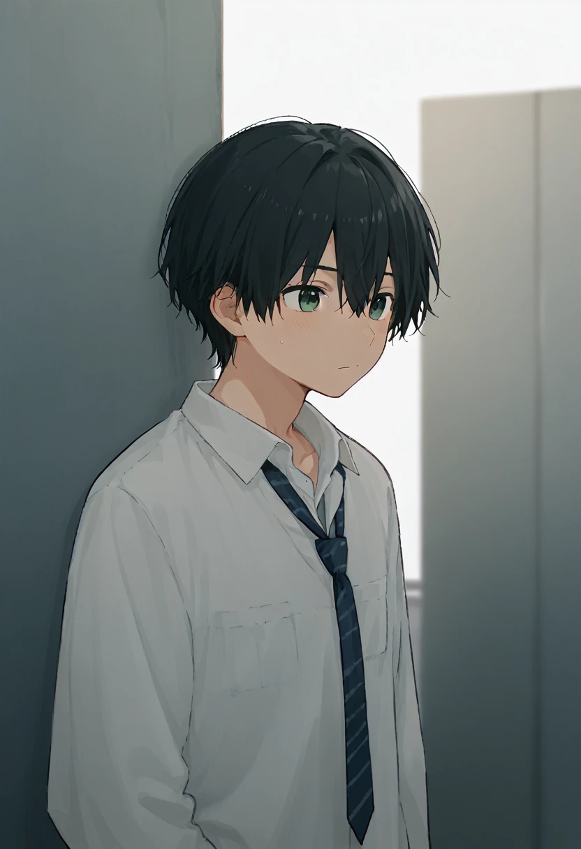  male、二人のmale、high school student、Student Uniform、slacks、 loose necktie、whole body、Black Hair、Summer sunlight、study、二人のmaleがキスをする、 take off your clothes 、 long bangs、Black Hair