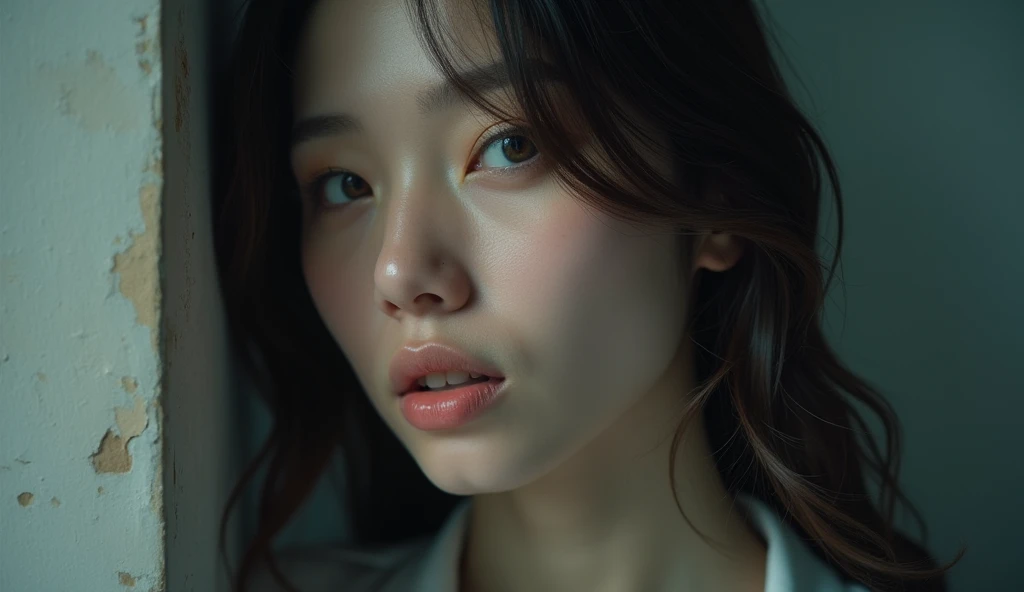 portrait of beautiful Korean girl 23 years old, long hair, big eyes, full and beautifully shaped lips, oval face, glowing eyes, cinematic lighting, 4K, best quality, textured skin, super detail, masterpiece