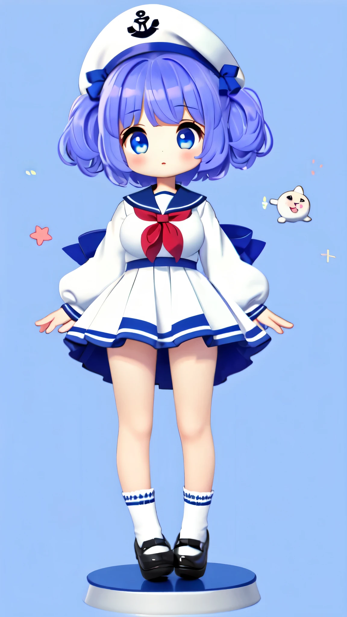 One Girl,  High Resolution , Large Breasts、Big Eyes,Round face,Sailor suit、Chibi Character、 place both hands on the lower back 
