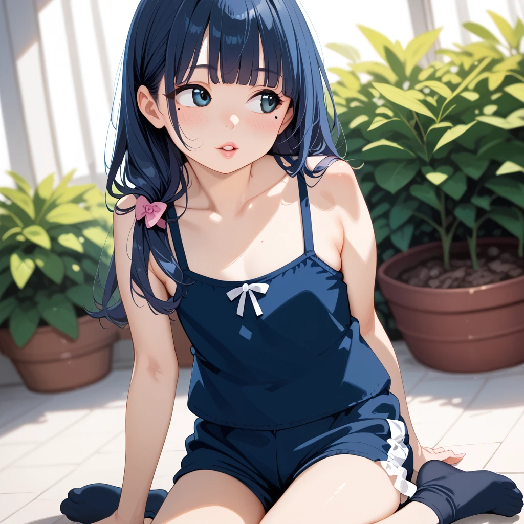 {{masterpiece, best quality, high resolution, perfect anotomy, super fine illustration:1.5, extremely detailed CG, 8k}}, white background,

 1 girl, dynamic pose, looking away, from front,

_yojapanese girl, indigo blue hair, long hair, straight hair:1.2, hime cut, silky hair, detailed beautiful hair, wearing school swim suit, knee-high socks, detailed beautiful face and beautiful eyes, ideal ratio face, oval face, rosy cheeks, navy eyes, long eyelashes, lower_eyelashes, no glasses, (no makeup), mole under left eye, wide-set eyebrows, thick lips, ideal ratio body proportions:1.2, 7 heads tall, flat chest, clear skin,