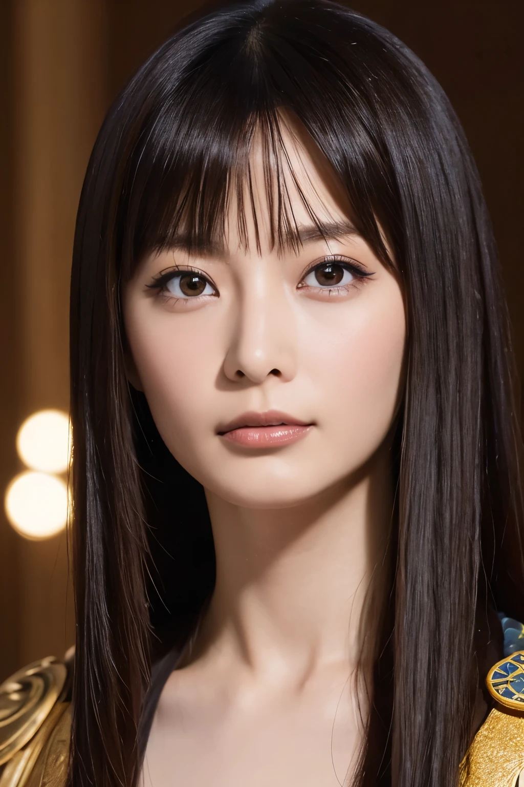 Masterpiece, high quality, high resolution, 8K, Skinny Japanese woman in a costume of Cleopatra, beautiful face, makeup of Cleopatra, detailed face, detailed eyes