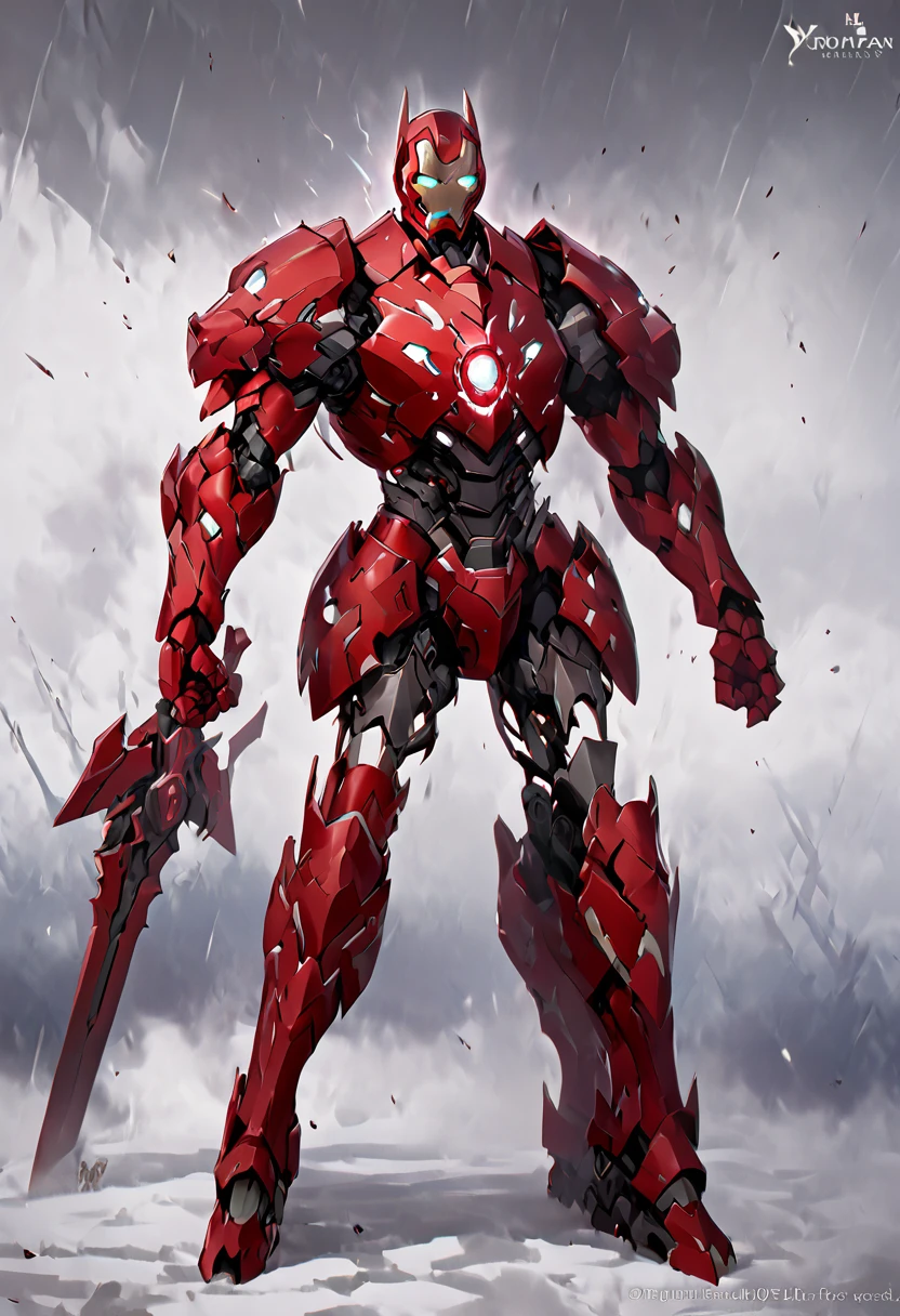 Appearance: Iron Man as the ninth sword would have an intimidating and mechanical appearance. His armor would be made of metal plates, and would be full of technological devices, such as plasma weapons and missiles. His face would be covered by a metal mask with red glowing eyes. Iron Man's weapons would be connected directly to the armor, allowing him to attack with powerful and precise blows, high definition 8k