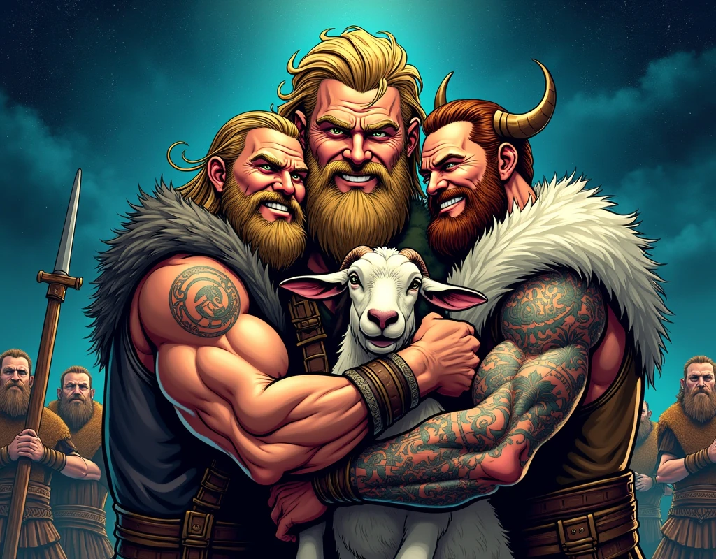 ((1 man)) Beautiful face man, with bull horns, blonde hair, bushy blonde beard, muscular, big pecs, pink nipples, heart shaped tattoo, Tattoo on belly, with seductive look, big lump, open legs, set in a park, at night, wearing thongs, black boots, shirtless, without pants.