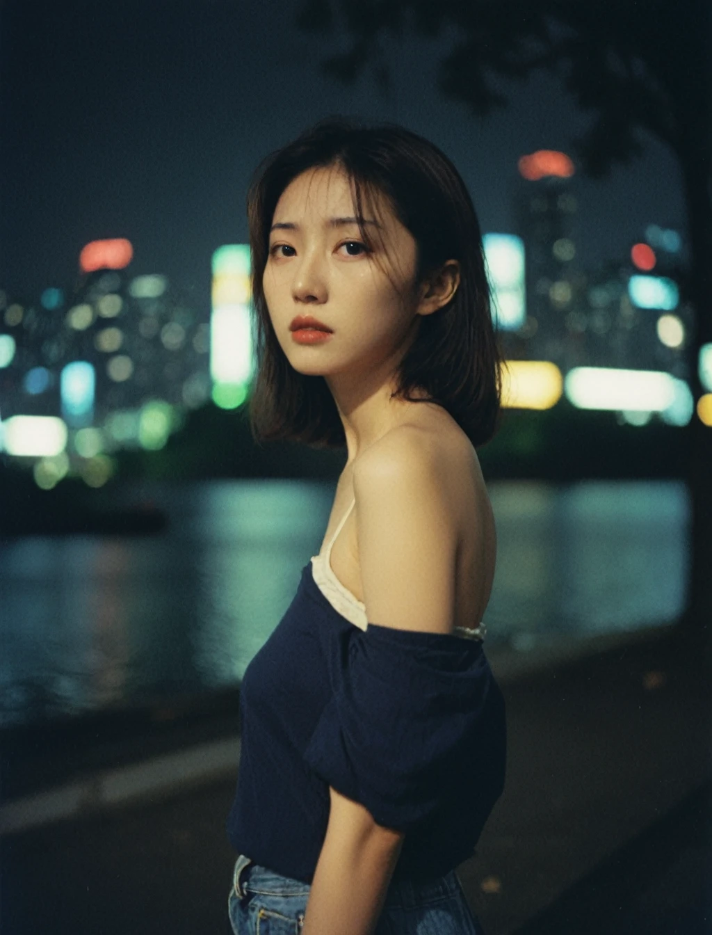 polaroid photo, night photo, photo of 24 y.o beautiful woman, pale skin, bokeh, motion blur