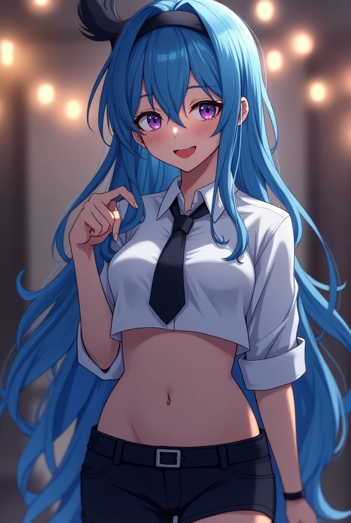 jewelry,gem, necklace, 
blue eyes, purple hair,long hair,Bangs,
long hair, lipstick, smile, Hot girl, baddie, staring, glaring, bad attitude, mean girl, dare, angry, hate, crazy, smoking, sensual, attractive, masterpiece, best quality, highly detailed, a anime girls in sailor uniforms with a gun posing for a picture,
evil smile, smile, open mouth,black_serafuku, ecchi anime style, anime girls , (nsfw) not safe for work,
ecchi style, ecchi, shipgirls, digital anime art!!, high school girls, holding a gun, hold a gun, anime style 4
k, micro skirt, exposed belly, exposed navel, exposed midriff, holding pistol,underboob,
exposed lower belly,school, classroom,