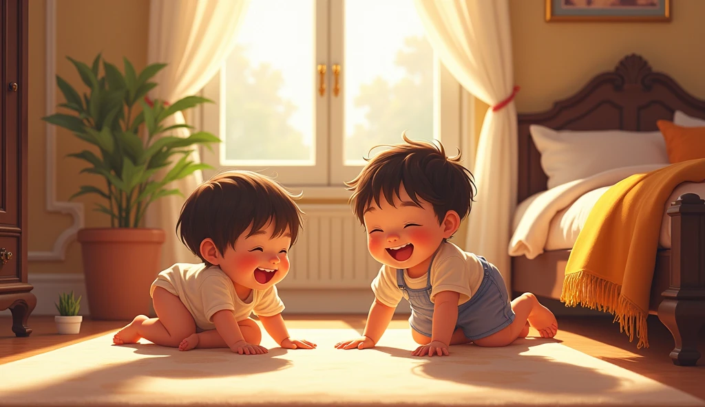 A cute Japanese boy is in pain after spraining his ankle and his friend is touching his sprained ankle
