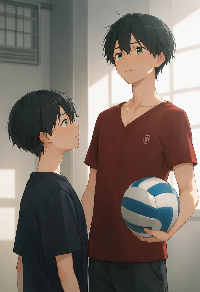  male、二人のmale、high 、Volleyball Club、sweat、whole body、Black Hair、Summer sunlight、male同士の濃厚なキス、male同士の恋愛、 long bangs、Black Hair、