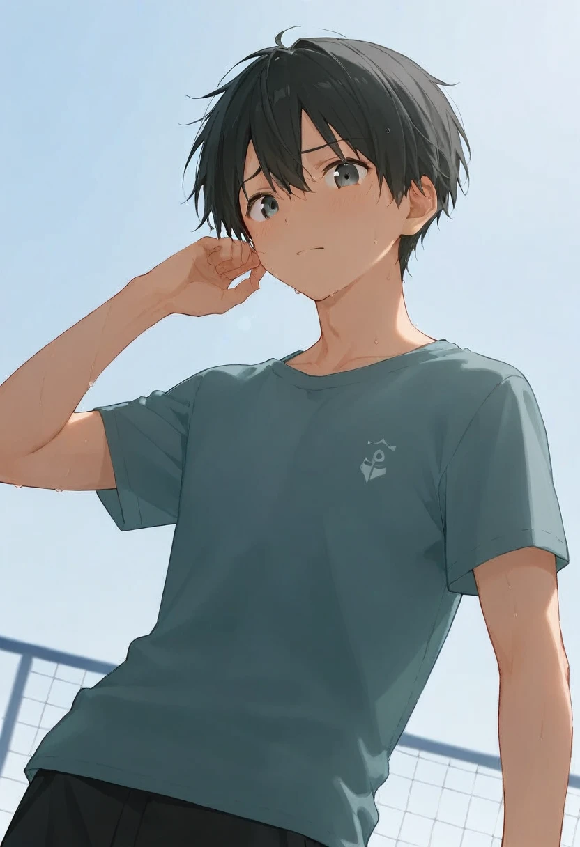  male、二人のmale、high school student、Volleyball Club、sweat、whole body、Black Hair、Summer sunlight、(male同士の濃厚なキス)、male同士の恋愛、 long bangs、Black Hair、