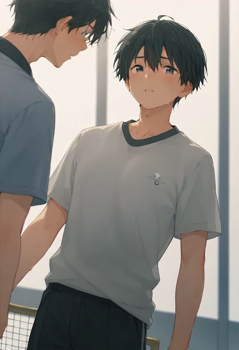  male、二人のmale、high school student、Volleyball Club、sweat、whole body、Black Hair、Summer sunlight、(male同士の濃厚なキス)、male同士の恋愛、 long bangs、Black Hair、