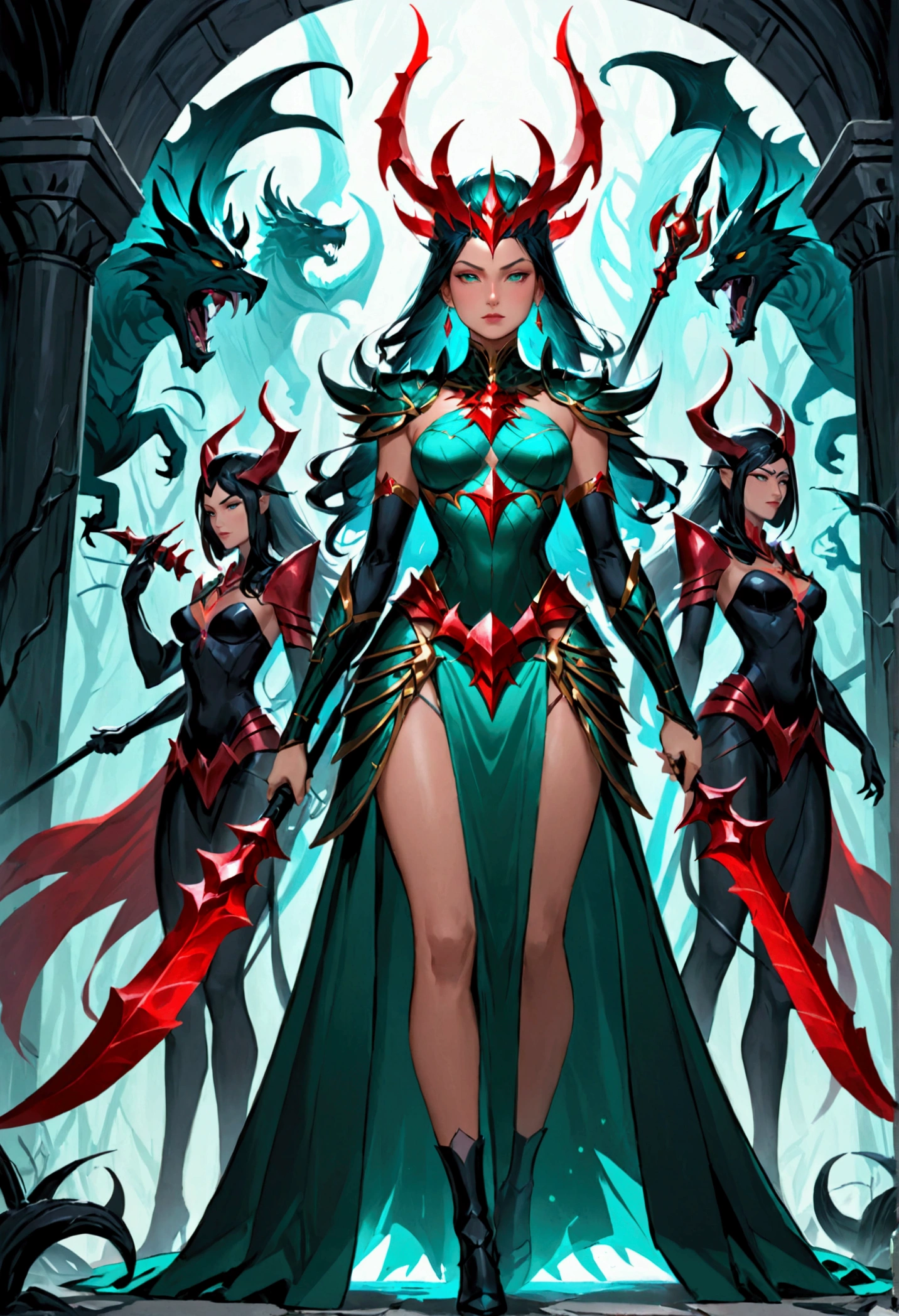 (otherworldly, otherworldly atmosphere, otherworldly appearance), highly insanely detailed, masterpiece, top quality, best quality, highres, 4k, 8k, RAW photo, (long_hair, long hair), collar, earrings, jewelry,
(random colors cloth, random colors hair, random long hair, dynamic hair, glowing hair),
long hair, eyelashes, eyeliner, makeup, hair over one eye,
(dynamic pose), (dynamic weather),
dejah sd, long hair, looking at viewer, navel, large breasts, ((red skin))pubic hair, green eyes, portrait, belly chain, armor, pasties,
<lora:dejah sd-000007:0.5>,
(smiling at viewer), (fantasy world)