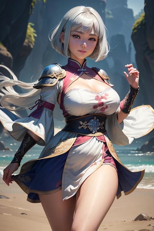 The woman holds a large tentacle!