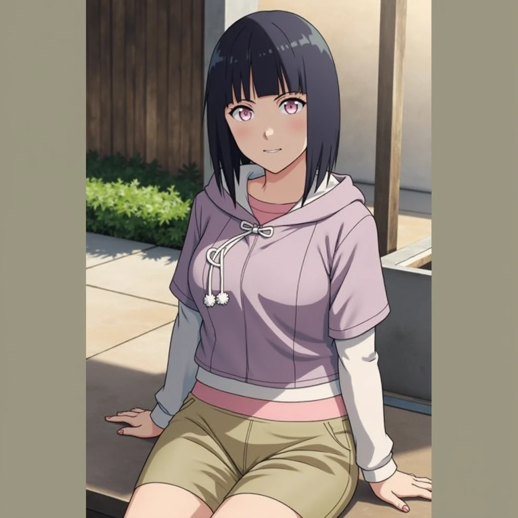 <lora:adjatha:0.6>, 1girl, solo, <lora:manako-monmusu:0.9>, manako, (monster girl, cyclops:1.1), smile,small breasts,blush, outdoors, city, cowboy shot, standing, arms behind back, hoodie, bike shorts,