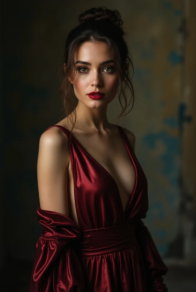 Une jeune et belle femme,(Description détaillée,incroyablement absurde,haute résolution,Fond d’écran 8k, masterpiece,la plus haute qualité,Profondeur de la région,Représentation anatomiquement précise,corps parfait),(peau brillante,peau brillante),(Une femme dans une robe noble se tient devant un miroir:1.3,Le image d’une succube avec un sourire maléfique se reflète dans le miroir.:1.3,Succube a des ailes de démon,Les yeux de Succube sont fous),cil,yeux violets,les yeux mi-clos:1.3,Il y a un décolleté sur la poitrine,rouge à lèvres brillant,(arrière-plan:grand miroir), hyperréaliste 