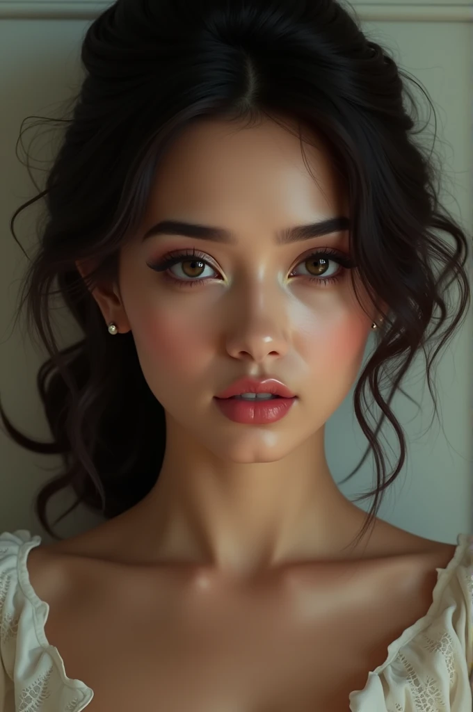 Photo of a stunningly beautiful girl with short black hair, emanating raw elegance. Her portrait captures every intricate detail of her face, highlighting her perfectly proportioned features and exquisitely detailed facial structure. With her finely detailed skin, displaying a delicate and pale complexion, she is truly a masterpiece of photorealistic art. Wrapped in a sheet, she lies gracefully on a bed in a bedroom environment, surrounded by a cold color palette that accentuates her ethereal beauty. The cinematic lighting and dramatic reflectors add a moist and mesmerizing touch to the scene, enhancing the overall atmosphere. This high-quality photograph, taken with a Canon EOS R5 and a 50mm lens, showcases the exceptional level of detail and realism in every aspect of