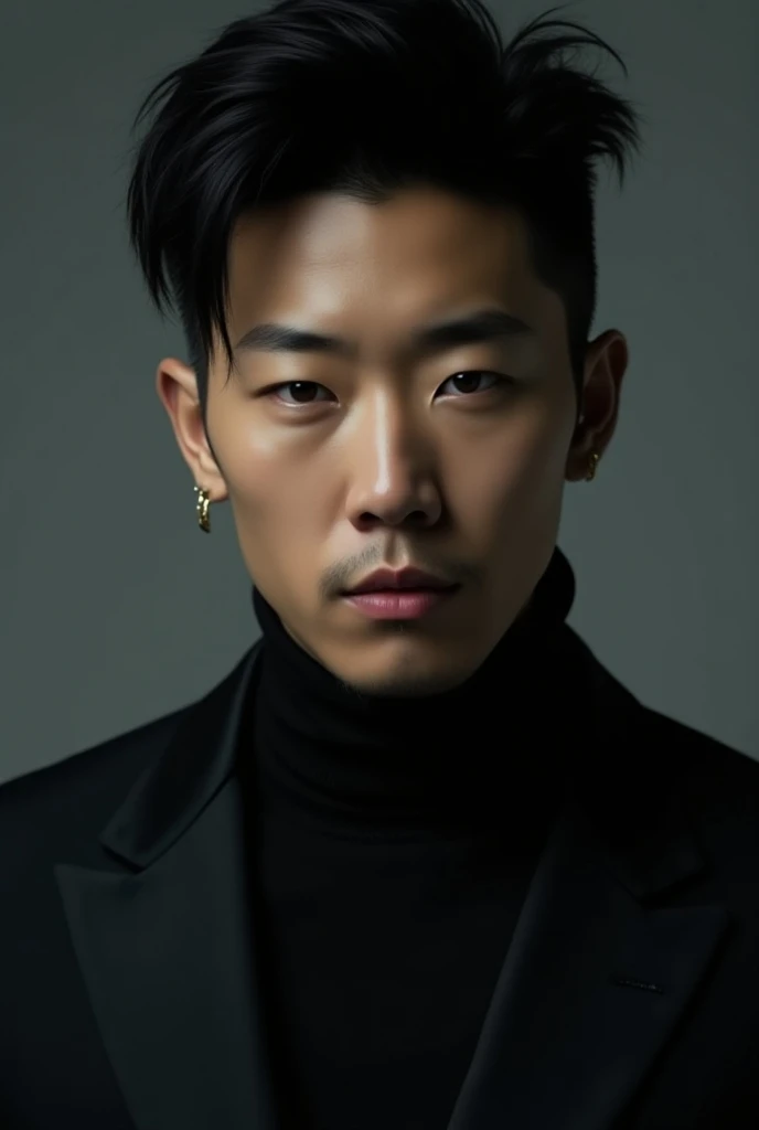 There is a man in a black shirt and tie, hsiao-ron, handsome chad chin, andrew thomas huang, Christopher C. Lee, Asian Male, Korean Male, 2 7 years old, korean artist, 2 8 years old, reuben wu, paul kwon, taejune kim, Hyuntae, Michael Okuda, christopher cao