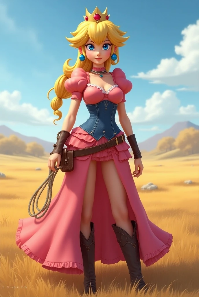 1girl,Tess, ((blue eyes, blonde, large breasts, cleavage, red hairband, jean shorts, green shirt:1.1, brown suspenders, medium hair)), filmic, film grain, depth of field, blurry background, (3d:1.1), <lora:illuminationStyle_v2Epoch3:0.6> <lora:jakAndDaxterTess_10:0.7>