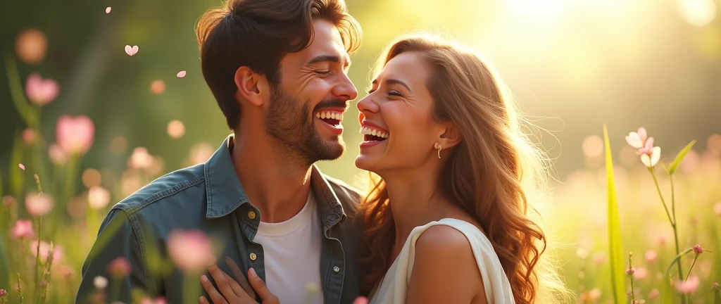 two beautiful people, man and woman, with a happy face looking at the sky grateful because their breath is fresh again after a halitosis treatment