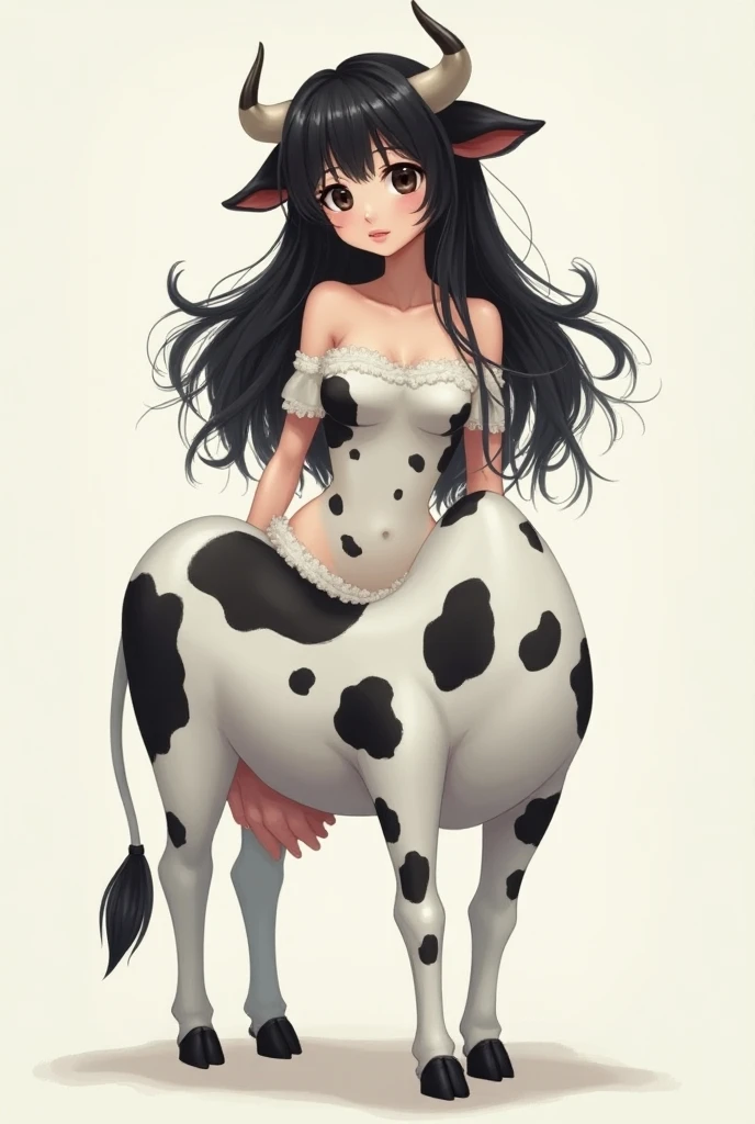 Anime cow yiff, sexy, sexy pose, big breasts, pink nipples, curvy body, curvy ass