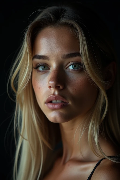(((ultra realistic))),Waist up photo, masterpiece, top quality, (Ultra detailed face and eyes:1.3),1 divine goddess, 1 latina  girl with freckles in dark bedroom, leaning towards you, 25 years old,perfect tear drop breasts, white hair, (small natural breast 1,5), beautiful goddess jewelery, looking from side, natural looking makeup, astonishing beauty, ultra beautiful cat eye makeup, seductive smile, seductive queen,natural breasts, (breast focus), (special attention to skin detail: 1.2), Ultra detailed eyes, Erotic atmosphere, sexy short hair, strong jaw line, perfect geometry, detailed background, background rich in details, depth in field, sharp focus on details, intricate details, realistic photo, warm lighting, top torso pic