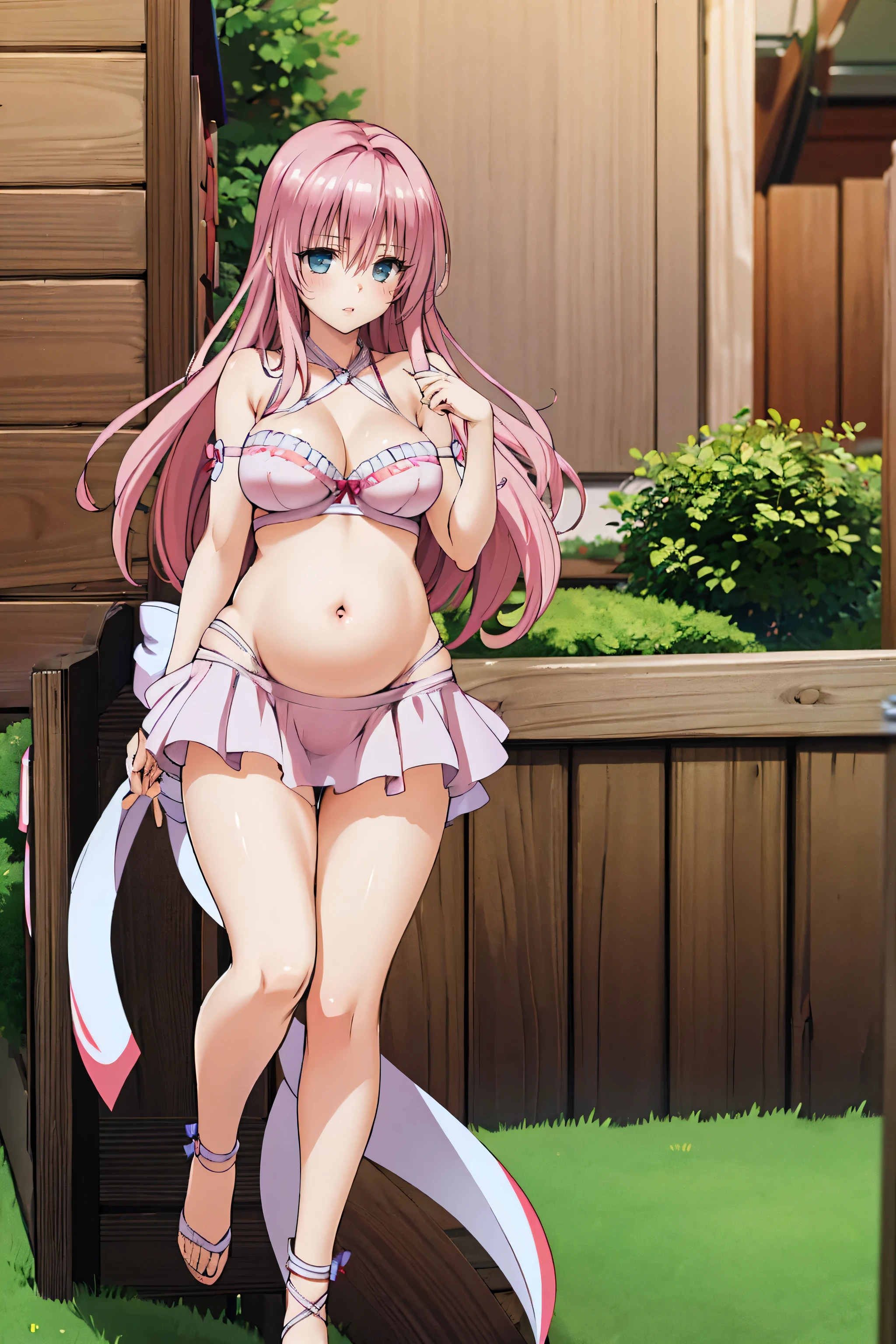 Milim Nava the busty princess from that time I got reincarnated as a slime looking like a hot babe,gourgeous goddess,beautifull,cute face with a large,curvy voluptuous body, massive breasts, thick thighs wearing see through golden bikini