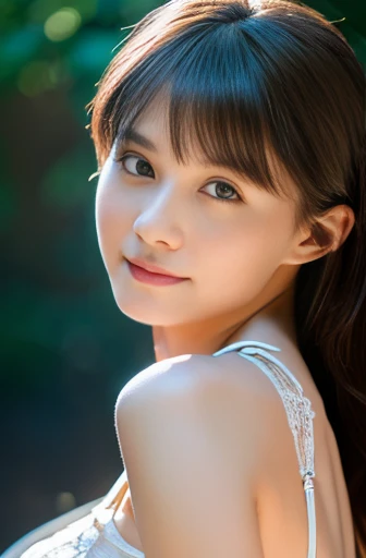 (row photo, Best quality,8K,high resolution,masterpiece:1.2), ( A japanese girl) , (light smile:0.2), Delicate face, Delicate eyes, Dark brown hair, (glowing dark brown eyes:1.4), large breast, Seductive pose, (Sexy lace Lingerie), Dynamic pose, Shy face, Bright lighting, Face Light, Smooth Professional Lighting,