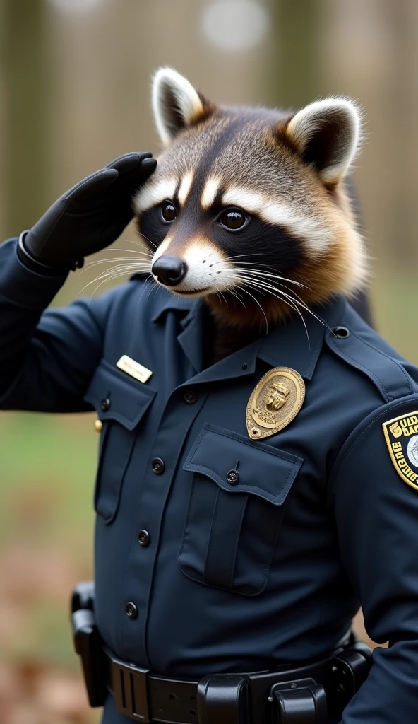 Raccoon policeman saluting