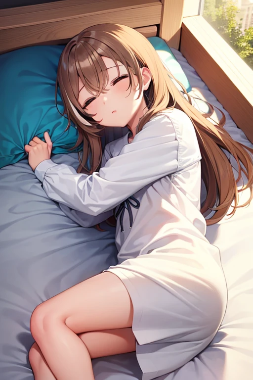 girl、solo、On the bed、Sleeping、cute、Side sleeping、Morning Sun