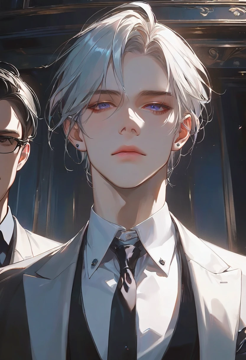 Handsome nerdy male, 1male,Man in suit,nerd,nerd boy,Strong shoulder width, human, simple hairstyle, gentleman style,A man in his 30s with shy expression, cafe background, (masterpiece:1.21),(bestquality:1.21),8k,high detailed,ultra-detailed,anime semi-realism, image with a third-person view, highly detailed illustration,  face through torso, solo,physically-based rendering,depth of field,(low saturation:1.3),(1boy;1.4:1.1),a male,silm,Real Skin Texture,White Marble Glowing Skin,model(random_color_clothing:1.45),(random stylish pose action:1.1), (random view shot)