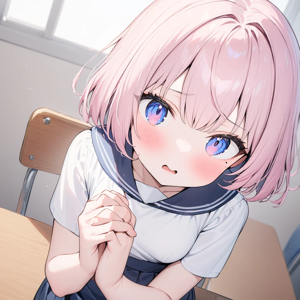 (Fit Body:1.1),(glistening skin:1.1),(pale skin:1.1),(Best Picture Quality, 8K, Masterpiece:1.3),(high school student:1.5), (pink medium hair), (bob cut), (slant skyblue eyes),Serene Bedroom Setting, Professional Lighting, Very Detailed Skin And Hair, Lying In Bed, (serafuku:1.3), beguiling expression, (super clear:1.5),light pigmented