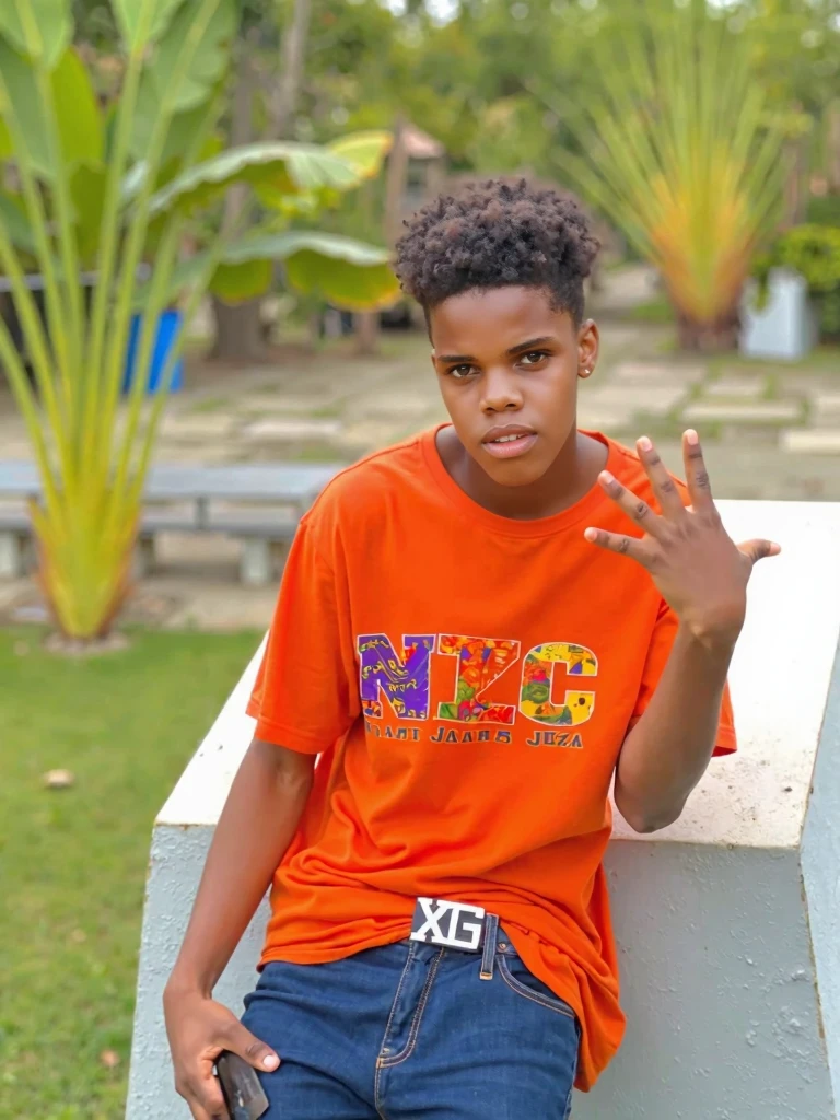 there is a man standing in front of a sign with a peace sign, adolescente negro,
