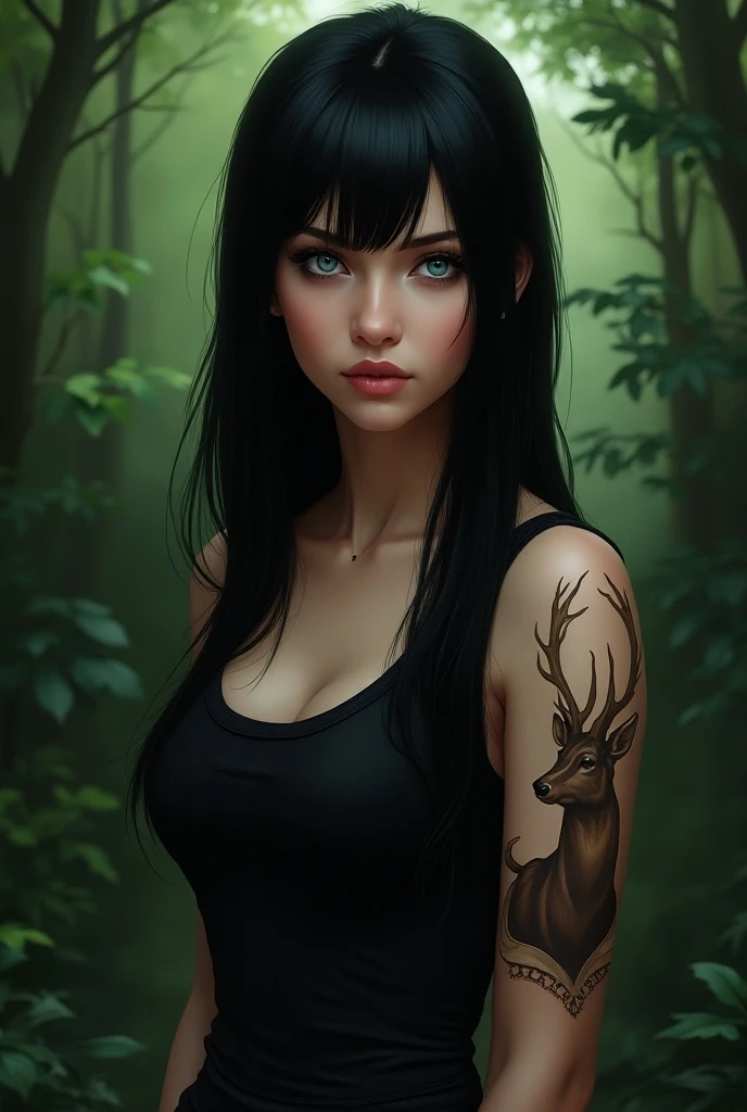 (extremely detailed 8k wallpaper), dark theme, Vampire the Masquerade, modern horror, 2020s, woman, wearing hippie gothic jacket, punk t-shirt with ripped jeans, sharp focus, (subsuperficial scattering:1.1), award-winning photography, centered face, Lily Collins face, nose piercings, eyebrow piercings, ear piercings, various body tattoos, half-body photo:1.1, medium dark red hair, heavy gothic eye shadow makeup, light brown eyes:1.2, trance expression, (((mystical fumes swirling in spirals))), ((marijuana cigarette in the mouth, inside the forest)), dramatic lighting