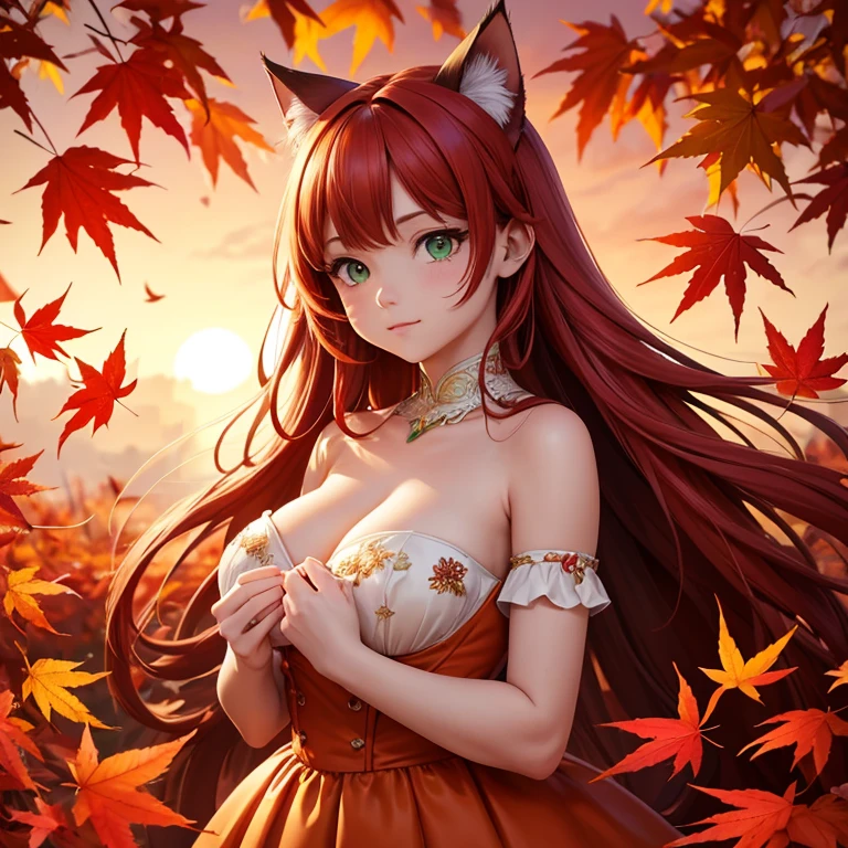 sakimichan, You died and woke up as a fox girl, besides a witch in the 7th generation holding dagger, gradient colored ginger hairs, high detail RAW color photo, fit toned, body, skin pores, sexual, matte, backlighting, natural lighting, hard focus, ray traced, summertime render, photographed with a Sony a9 II Mirrorless Camera, red dress,