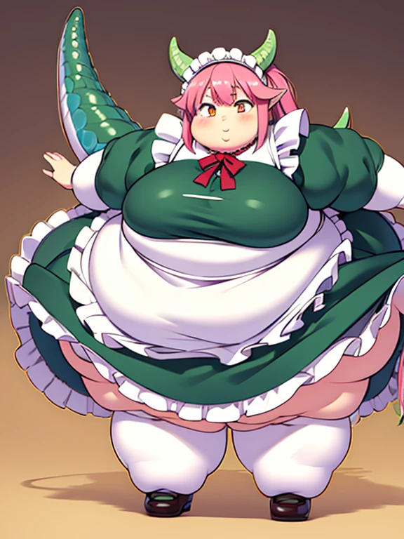 masterpiece, Best Quality, Obese Toru  \ (Maid Dragon \), dress maid ,  Dragon Tail