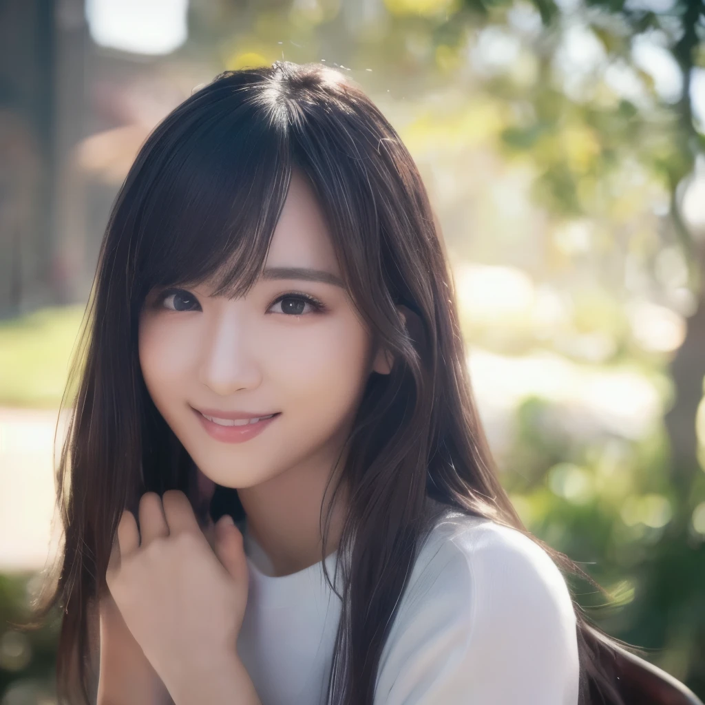 (ultra-detailed),((portrait )),1beautiful Japanese girl with Long hair and bangs,,((smile)),beautiful detailed eyes,beautiful detailed lips,extremely detailed face,longeyelashes,soft smile,natural lighting, wearing a fashionable sweats and skirts,realistic,(masterpiece:1.4),(best quality:1.4),(shiny skin),makeup,smile(skinny,closed mouth,shy :1.3) ,((smile)),(8k, RAW photo, best quality, masterpiece:1.2), (realistic, photo-realistic:1.37),(sharp focus:1.2), professional lighting, photon mapping, radiosity, physically-based rendering,