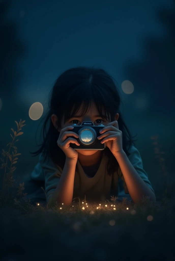 Girl lying on the bed taking pictures
