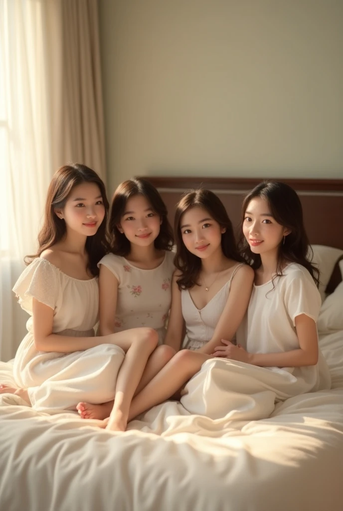 Two girls help the maid and the maid comb their hair. The noble woman smiles happily, the maid cousin maid does everything with love and devotion, the maid takes care of the boss with great pleasure,